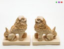 【総高10cm】狛犬 獅子 木彫り 仏像 一刀彫 / 素材：桧（置物,縁起物,木彫,動物）