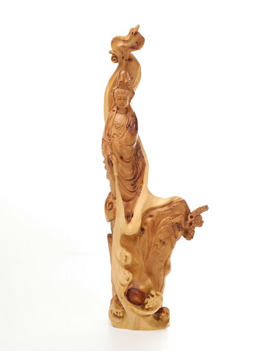 【総高47cm】観音菩薩 木彫り 仏像 一刀彫 / 素材:崖柏(ヤーバイ)~