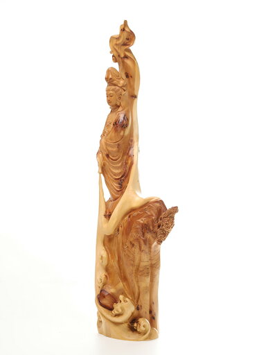 【総高47cm】観音菩薩 木彫り 仏像 一刀彫 / 素材:崖柏(ヤーバイ)~