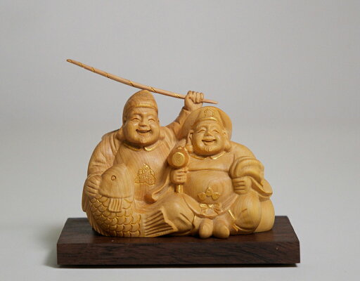 【横幅8cm】恵比寿大黒 木彫り 置物 一刀彫 / 素材:柘植(えべっさん 大黒さん 木彫 縁起物)~ 【横幅8cm】恵比寿大黒 木彫り 置物 一刀彫 / 素材:柘植(えべっさん 大黒さん 木彫 縁起物)~