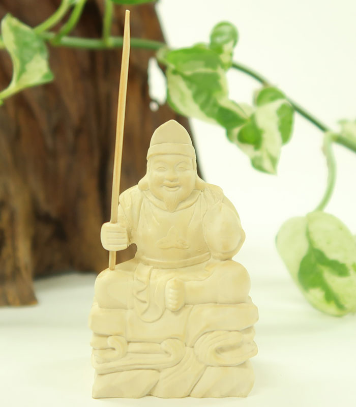 恵比寿様 木彫り 福の神 縁起物 仕様：無垢 / 素材：水柘