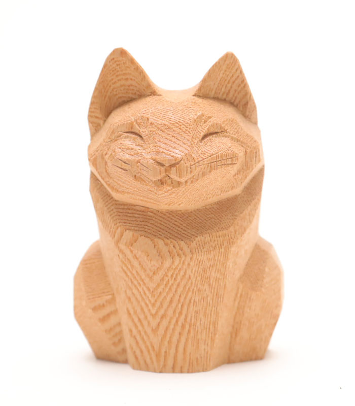 樂天商城 - 猫 木彫り 置物 仕様：無垢／素材：けやき（作家物 縁起物 木彫 動物）