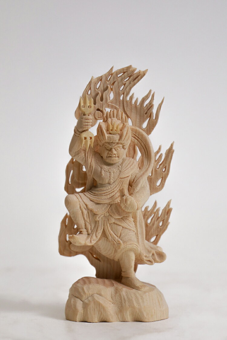 【総高11cm】蔵王権現 木彫り 仏像 一刀彫 / 素材：桧（置物,縁起物,木彫,お守り）~