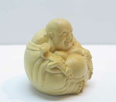 〜木彫り布袋様〜一刀彫/素材:柘植(置物)