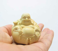 写真撮り直し〜木彫り布袋様〜一刀彫/素材:柘植(置物)