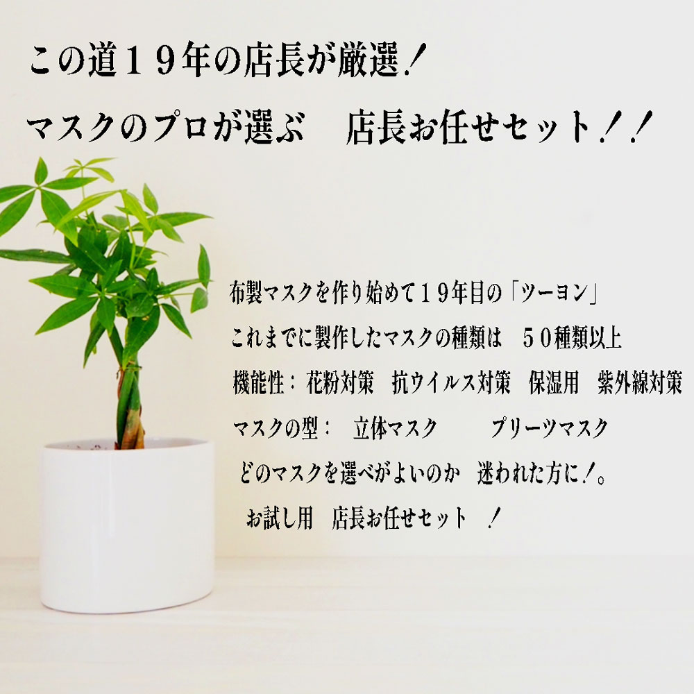 店長お任せマスクセット2枚入り 送料無料 洗える マスク ツーヨン 無地 三層構造立体型UVマスク ＆　UVカットマスクプリーツタイプ の組み合わせ　洗える 繰り返し使え 耳が痛くならない 長さ 調節可能 男女兼用