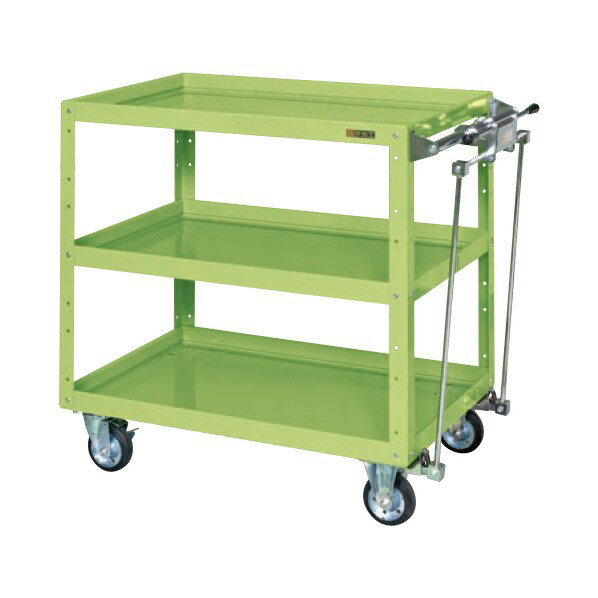 サカエ ニューCSスーパーワゴン ハンドブレーキ付 ゴム車 900×600×940mm サカエグリーン CSWA-908HB 1..