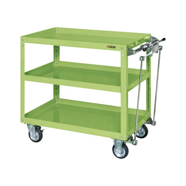 サカエ スーパーワゴン 重量タイプ ハンドブレーキ付 ゴム車 900×600×880mm サカエグリーン EGR-600HB ..