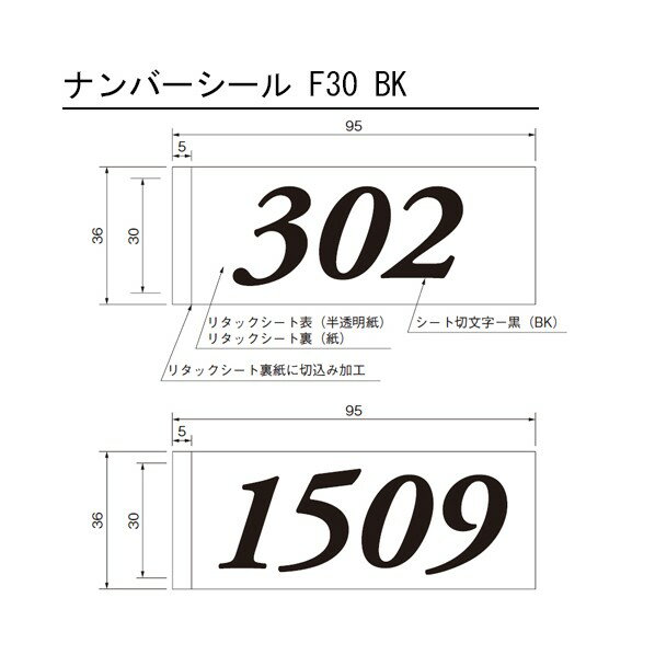ACE(杉田エース) ナンバーシール F30BK(英字) H30mm 文字:黒 214682 1枚