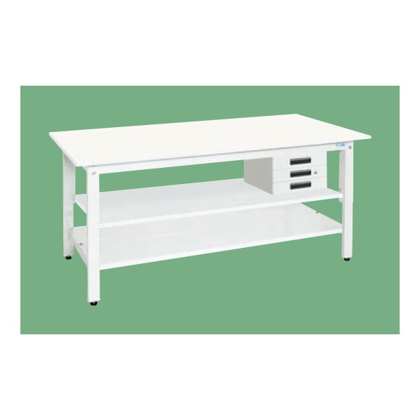 ※法人専用品※サカエ 軽量作業台KHタイプ抗ウイルス天板 中棚・中板付 1200×750×800 パステルホワイト KH-49CVPWT2 1台【2506DFD_5】