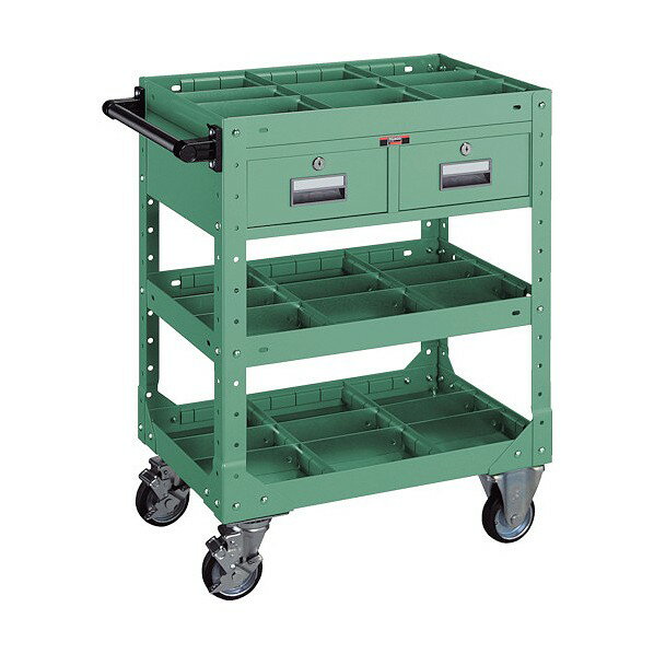 トラスコ(TRUSCO) SR型ワゴン600X400XH795引出・仕切板付緑 GN SR-FP3
