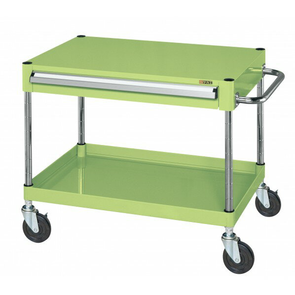 ※法人専用品※サカエ CSパールワゴン(ゴム車/上段引出し/天板フラット型) W600×D400×H600 グリーン CSP-..