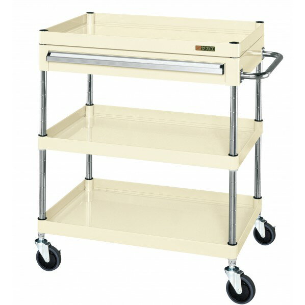 ※法人専用品※サカエ CSパールワゴン(サイレントエラストマー車/上段引出し/天板皿型) W600×D400×H880 ..