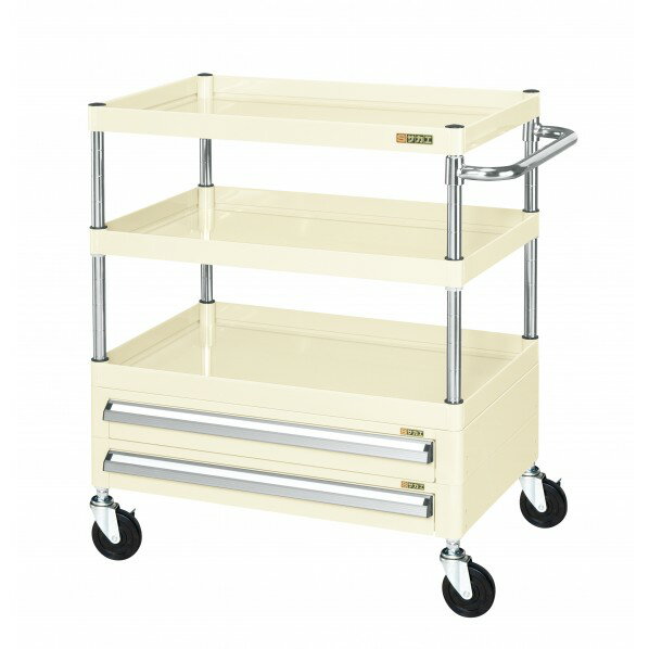 ※法人専用品※サカエ CSパールワゴン(中量タイプ/ナイロンウレタン車/引出し付) W600×D400×H880 アイボリー CSP-6083A2NUI 1台