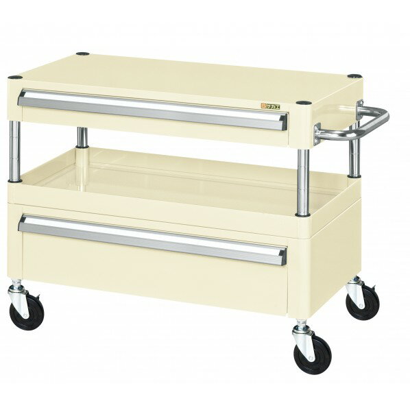 ※法人専用品※サカエ CSパールワゴン(中量タイプ/ナイロンウレタン車/引出し付) W600×D400×H600 アイボ..