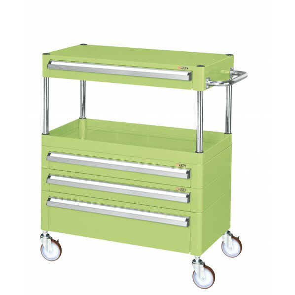 ※法人専用品※サカエ CSパールワゴン(中量タイプ/ナイロンウレタン車/引出し付) W600×D400×H880 グリーン CSP-6081A3CNU 1台