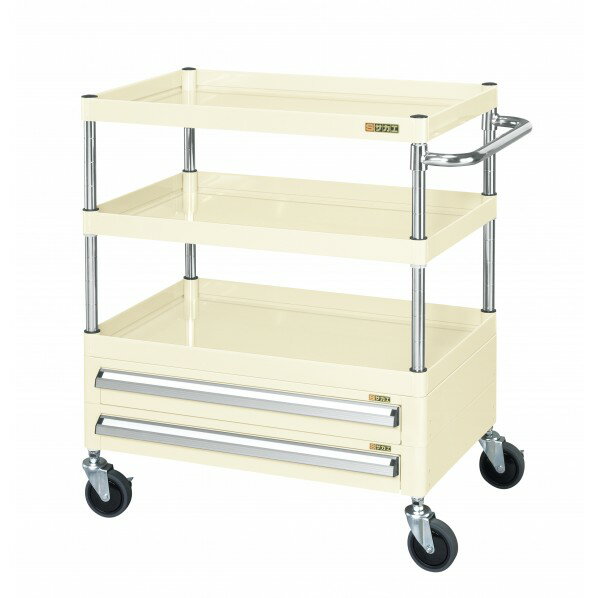 ※法人専用品※サカエ CSパールワゴン(中量タイプ/サイレントエラストマー車/引出し付) W600×D400×H880 ..