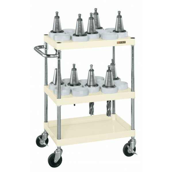 ※法人専用品※サカエ ツーリングワゴン パールワゴンタイプ 直進安定金具付 W600×D400×H880 アイボリー ..