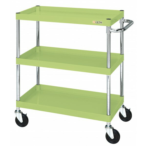 ※法人専用品※サカエ CSパールワゴン(中量タイプ/サイレントエラストマー車/H880/3段) W600×D400×H880 グリーン CSP-6083SE 1台【2506DFD_5】