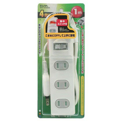 朝日電器 扉付タップ 集中スイッチ付 4個口 1m WBS-T4010B(W) 1