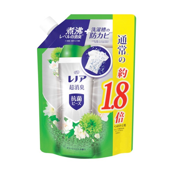 P&Gジャパン合同会社 レノア超消臭抗菌ビーズ グリーンミストの香り つめかえ用特大サイズ 914376 1点