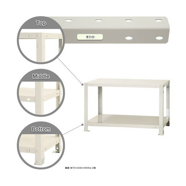 北島 ボルト式棚 荷重40kg スマートラック 開放型 2段 ホワイト 700×200×450 NSTR-043-2-W 1点