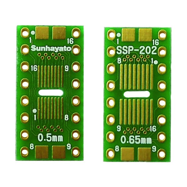 特徴 ■特徴 SSOP及びVSSOPのICをこれ1枚で2.54mmピッチに変換できます。 ■材質 ガラスエポキシ(FR-4) 仕様 入数 1点 SSP202