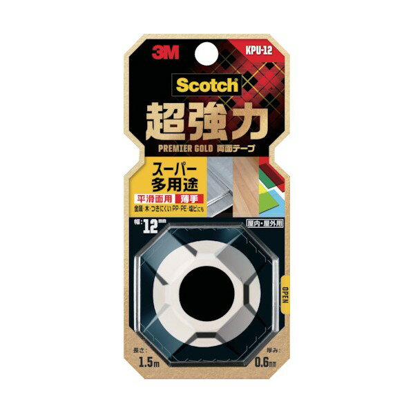 3M(スリーエム) 超強力プレミアゴールド スーパー多用途 幅12mm×長さ1.5m×厚み0.6mm KPU-12 1巻