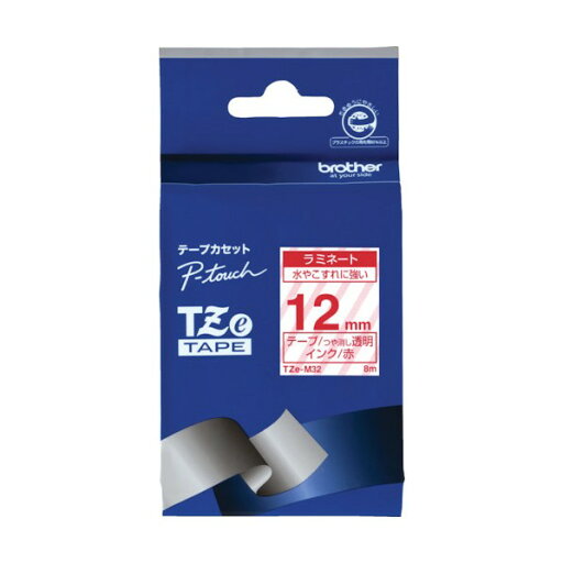 ブラザー販売 Tzeテープ 赤文字/透明(つや消し)/12mm TZE-M32 1点 ブラザー販売 Tzeテープ 赤文字/透明(つや消し)/12mm TZE-M32 1点