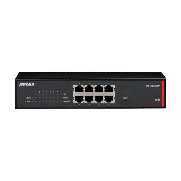 バッファロー レイヤー2 Giga PoE スマートスイッチ 8ポート BS-GS2008P 1個