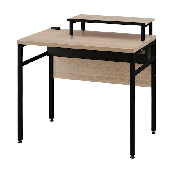 アイリスオーヤマ 288717 電源タップ収納デスク モニター台付 ライトナチュラル/ブラック CSD-800M-B 1点