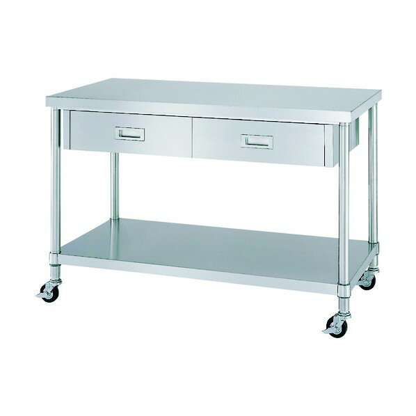 シンコー ステンレス作業台片面引出付ベタ棚キャスター付 間口750×奥行600×高さ800 WDBC-7560-U100 1点