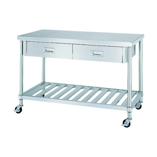 シンコー ステンレス作業台片面引出付スノコ棚キャスター付 1500×750×高さ800 WDSC-15075-U100 1点