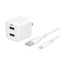 オウルテック 最大17W USB Type-A 2ポート AC充電器 超タフUSB Type-A to Lightning ケーブルセット OWL-AC17WAAL15-WH 1点(2)