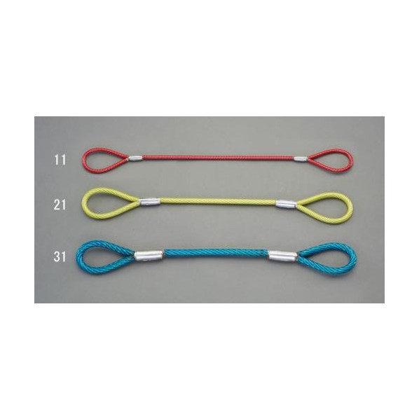 特徴 ●ロープ径…6mm ●全長…1.5m ●重量…0.5kg ●色…赤 ●破断荷重…1.83t ●材質…炭素鋼 ●ワイヤー径ごとに被覆の色が違う為、太さが一目でわかります。 仕様 入数 1本 EA981WB12