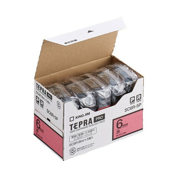 アケボノクラウン PROテープエコパックカラーラベル 赤 黒文字 SC6R-5P 5個