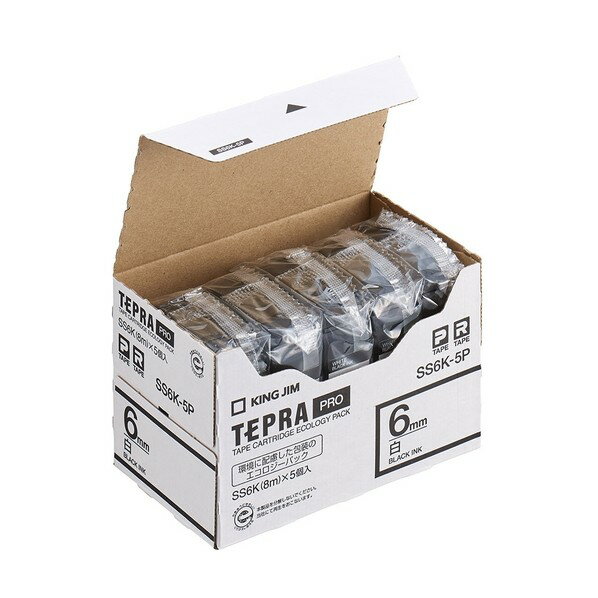 アケボノクラウン テプラテープ 白 黒文字 SS6K-5P 5個