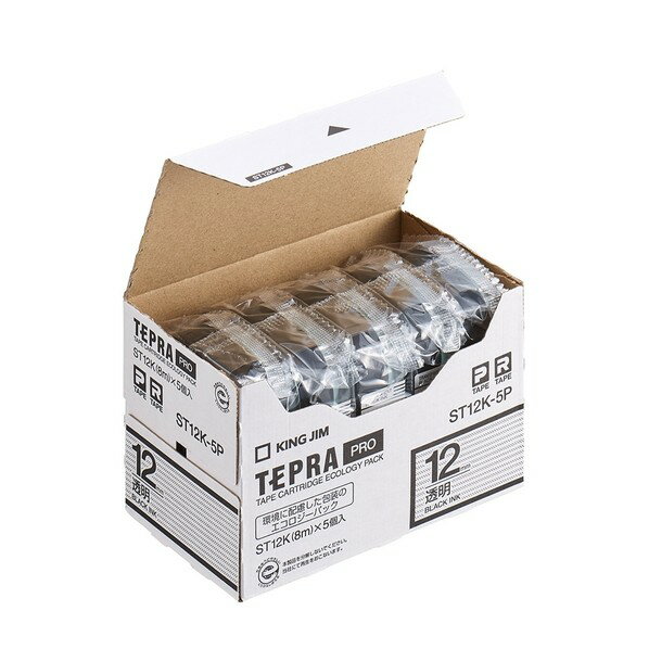 アケボノクラウン テプラテープ 透明 黒文字 ST12K-5P 5個