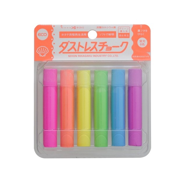 アケボノクラウン ダストレス 蛍光チョーク6本入 6色 赤,黄,橙,青,緑,紫 DCK-6-6C 1