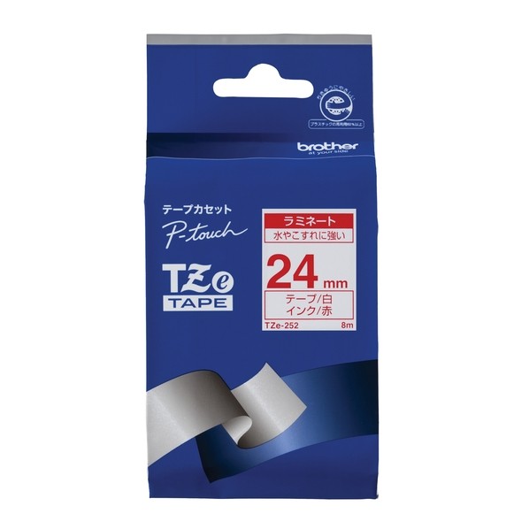 アケボノクラウン ピータッチテープ24mm 白 赤文字 TZE-252 1