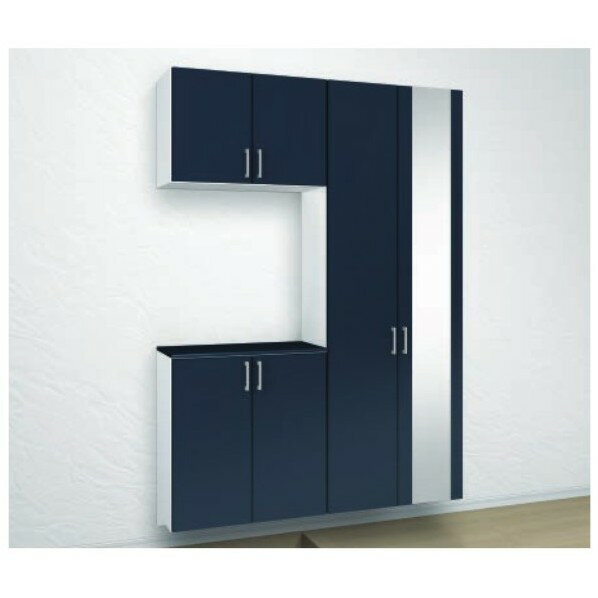 玄関収納 Tデザイン K-11型 H22 トール 取手付き コの字（4枚扉） ミラー付き 間口1,200mm ミッドナイトブルー GKSA-814K11TMB3 1セット