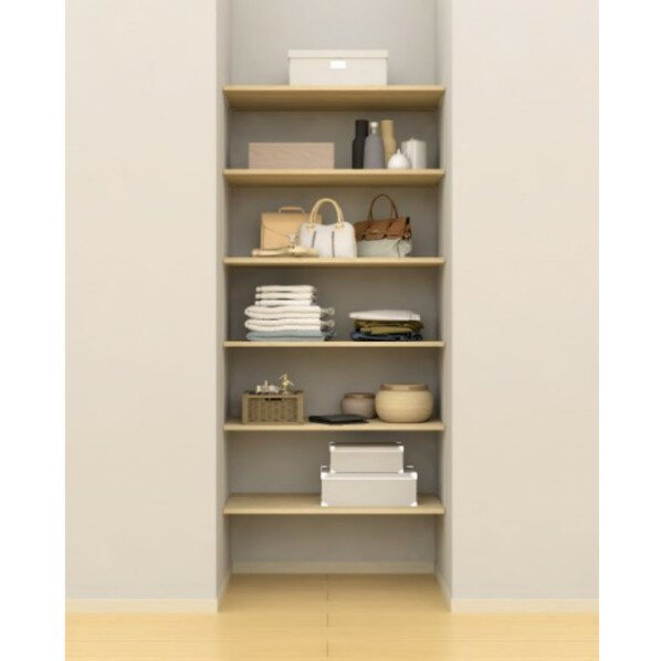 南海プライウッド 物入・パントリー 棚板 6段 3尺 シンプルアルミ棚柱 グレイン ランバー 奥行450mm ダ..