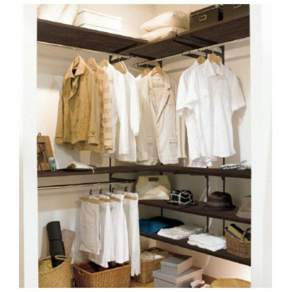 南海プライウッド 棚収納 ランバーシリーズ ウォークインクローゼット アームハング棚柱棚板セット アンバーウォールナット AG000031UJB 1セット