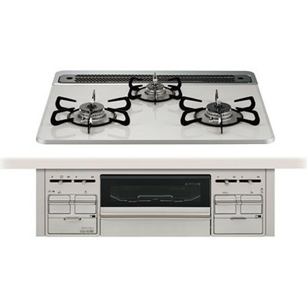 タカラスタンダード ■都市ガス ハイパーガラスコートトッププレート(3口コンロ・両面焼きグリル) 幅60c..