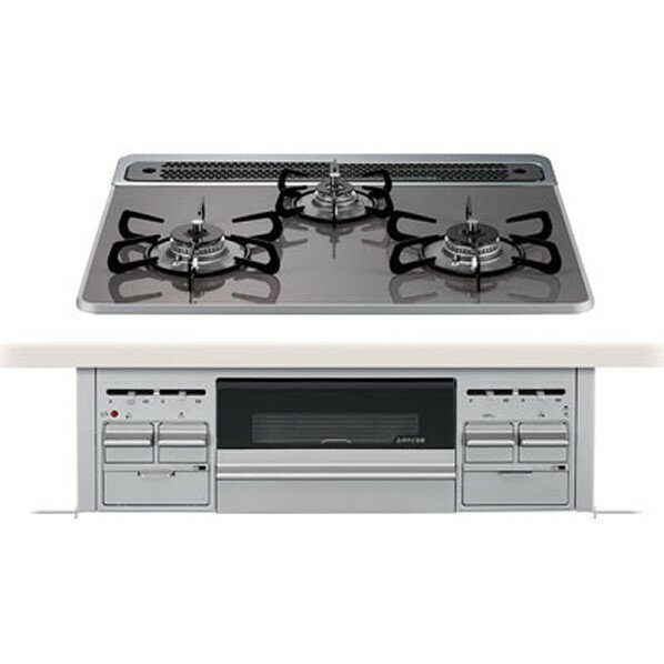 タカラスタンダード ■都市ガス ハイパーガラスコートトッププレート(3口コンロ・両面焼きグリル) 幅60cm シルバー TN72AV60C(H) 1点