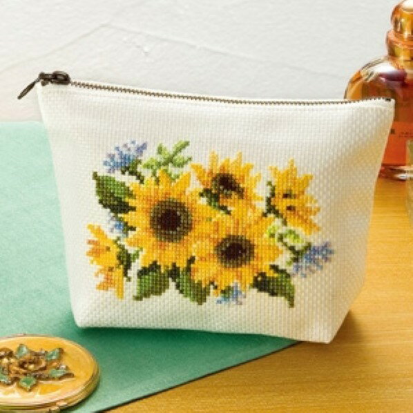 オリムパス製絲 オリムパス製絲 ししゅうキット「花刺しゅうの優しい小物」 No.9020 ポーチ・ひまわり OLY-K9020 1枚(4)