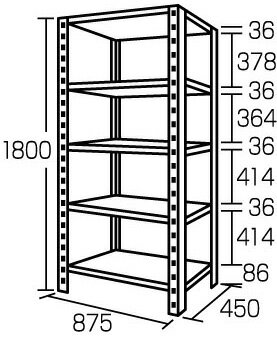 ※法人専用品※エスコ 875x300x1800mm150kg用5段スチール棚 EA976AB-90A