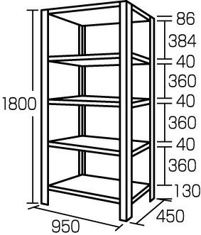 ※法人専用品※エスコ 950x1800mm300Kg用5段スチール棚 EA976AH-90