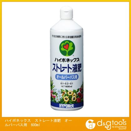 特徴 簡単にお使いいただけるように、植物が必要とするチッソ・リンサン・カリなどの各種栄養素を含む、すばやく効く清潔な、そのまま使える肥料です。 草花や鉢花の花や葉色を鮮やかにします。 観葉植物の緑を鮮やかにします。 N-P-K＝01.-0.2-0.1 ※使用法:うすめずそのまま、7〜10日に1回与えます 仕様 容量 600ml 入数 1本