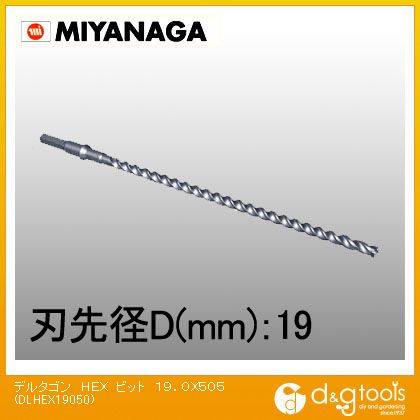 ミヤナガ デルタゴンビット六角軸(HEXビット)ロングサイズ 19.0mm DLHEX19050 1点